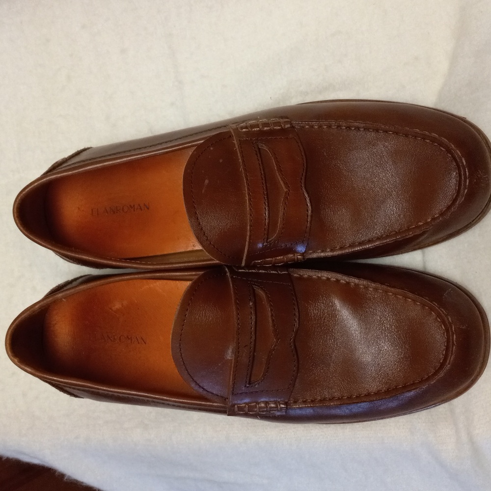 ELANROMAN Men’s Leather Penny Loafers Brown Sz 45 Round Toe Shoes
